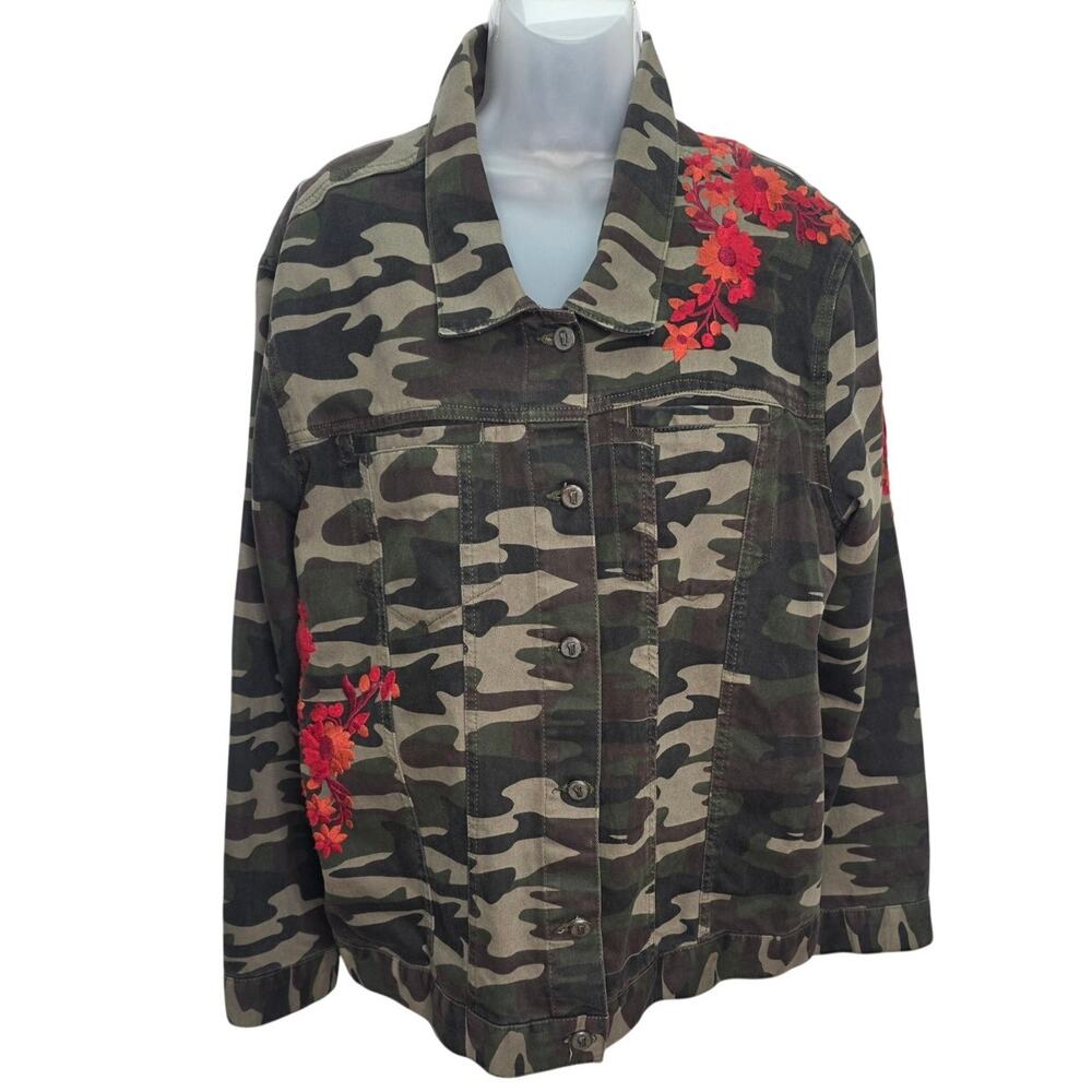 Pilcro and the Letterpress Anthropologie XL Camo Floral Embroidered Jacket
